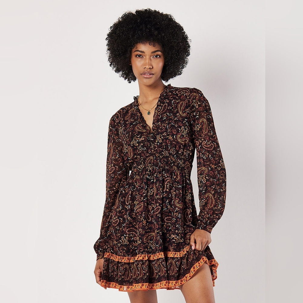 Paisley Border Ruffle Dress